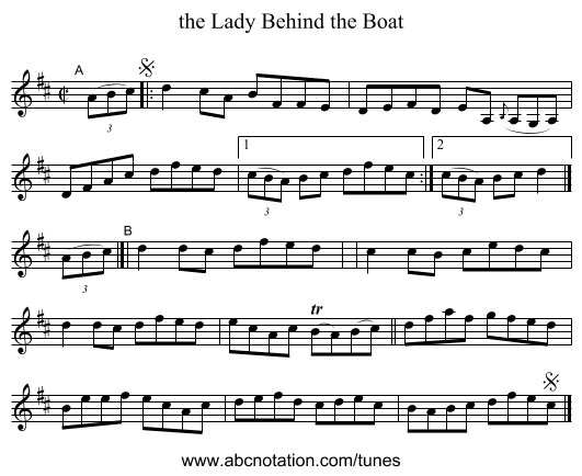 the Lady Behind the Boat - staff notation