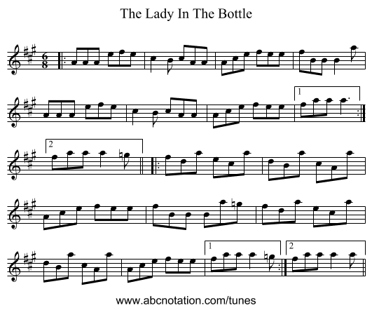 The Lady In The Bottle - staff notation