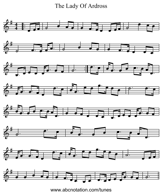 The Lady Of Ardross - staff notation