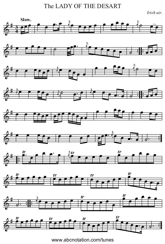 The LADY OF THE DESART - staff notation