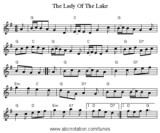 The Lady Of The Lake - staff notation