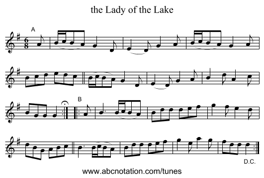 the Lady of the Lake - staff notation