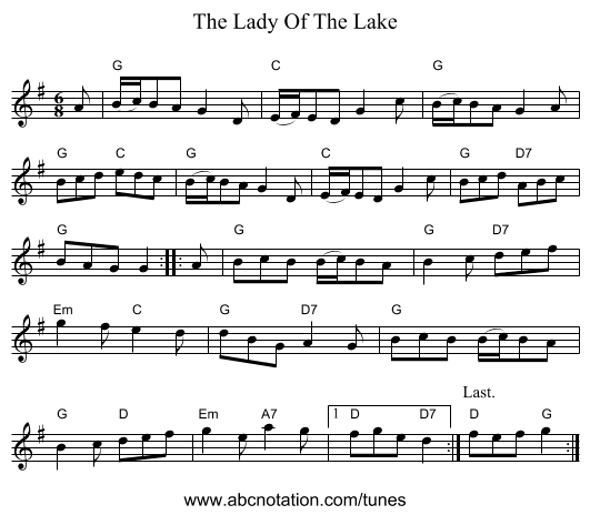 The Lady Of The Lake - staff notation