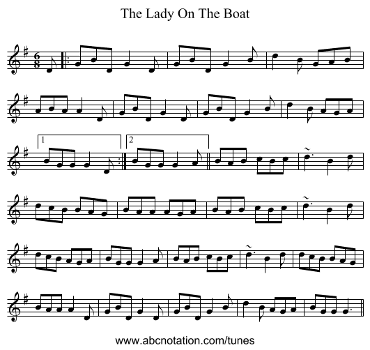The Lady On The Boat - staff notation