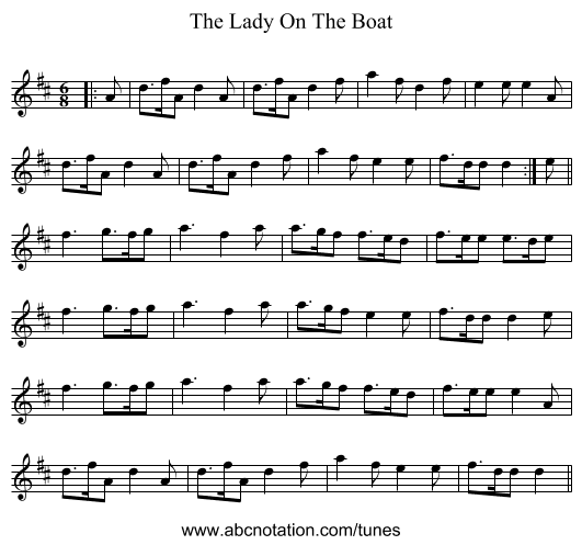 The Lady On The Boat - staff notation