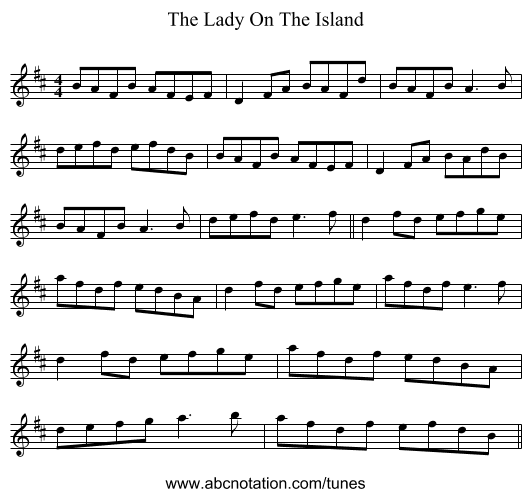 The Lady On The Island - staff notation