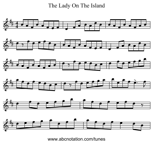 The Lady On The Island - staff notation