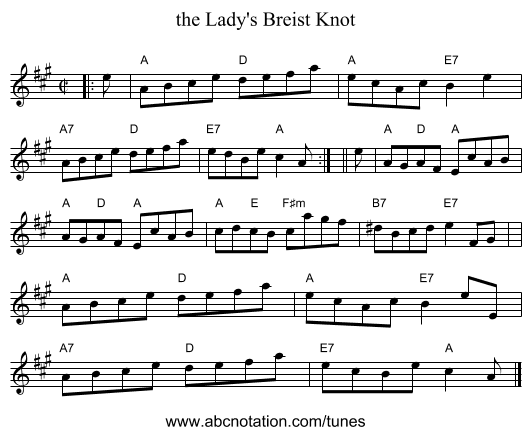 the Lady's Breist Knot - staff notation