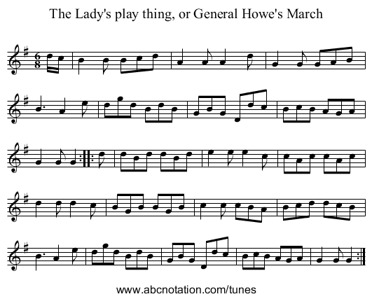 The Lady's play thing, or General Howe's March - staff notation