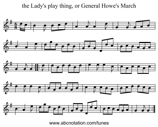 the Lady's play thing, or General Howe's March - staff notation
