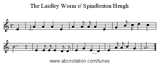 The Laidley Worm o' Spindleston Heugh - staff notation