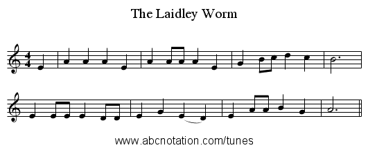 The Laidley Worm - staff notation