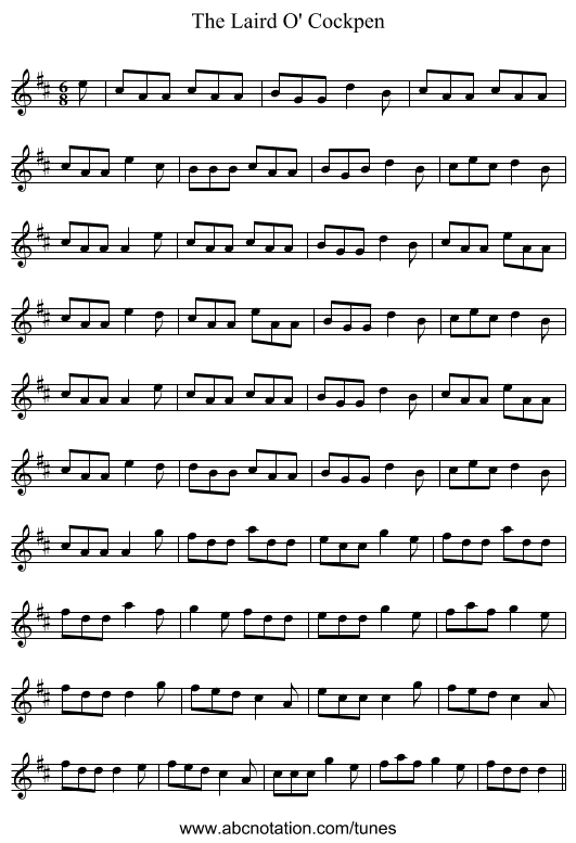 The Laird O' Cockpen - staff notation