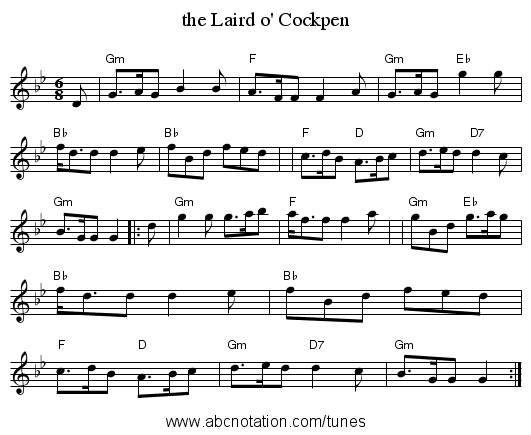 the Laird o' Cockpen - staff notation