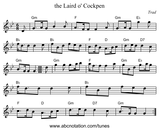 the Laird o' Cockpen - staff notation