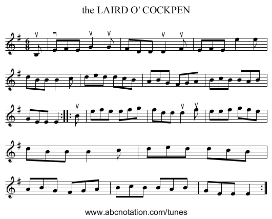 the LAIRD O' COCKPEN - staff notation