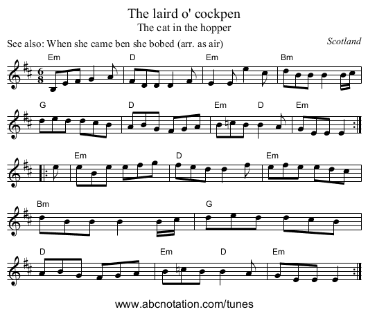 The laird o' cockpen - staff notation