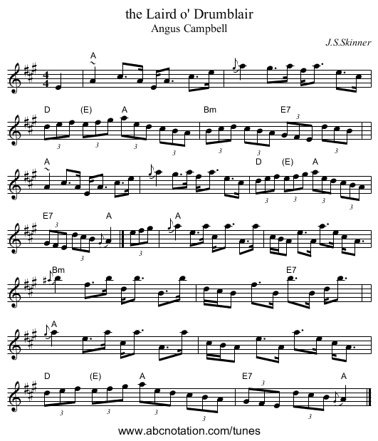 the Laird o' Drumblair - staff notation