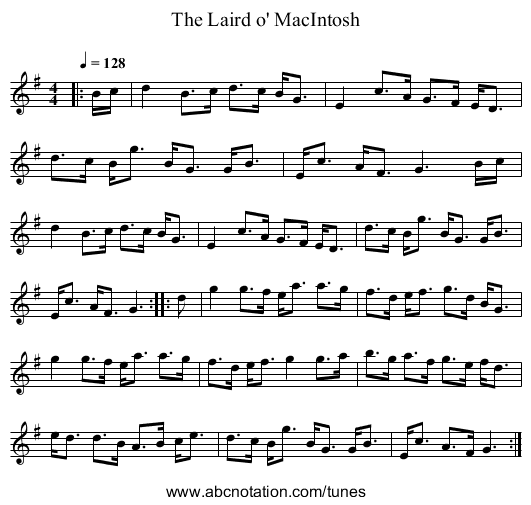 The Laird o' MacIntosh - staff notation