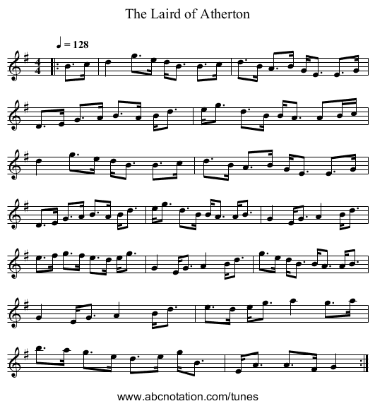 The Laird of Atherton - staff notation