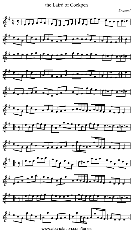 the Laird of Cockpen - staff notation