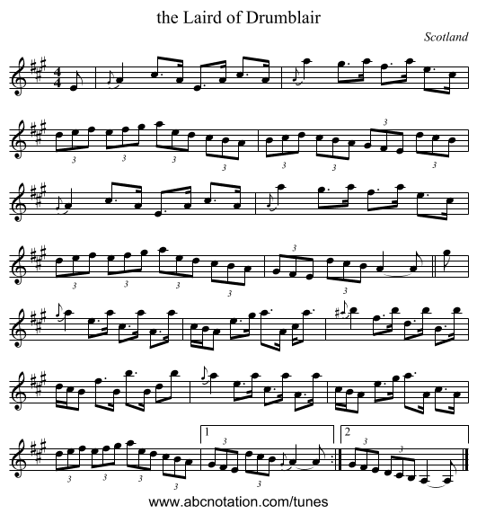 the Laird of Drumblair - staff notation