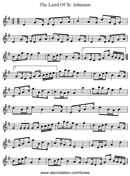 The Laird Of St. Johnston - staff notation