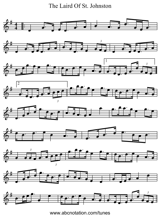 The Laird Of St. Johnston - staff notation