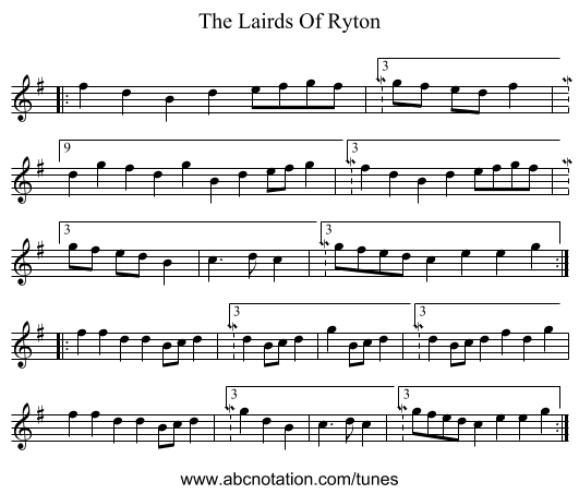 The Lairds Of Ryton - staff notation