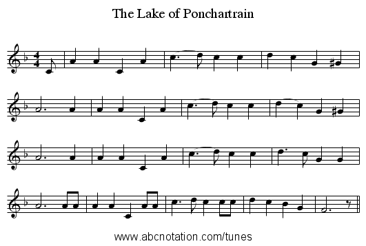 The Lake of Ponchartrain - staff notation