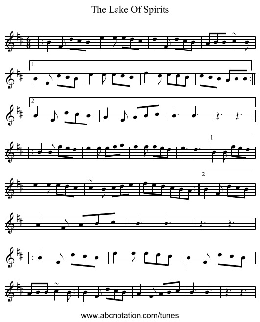 The Lake Of Spirits - staff notation