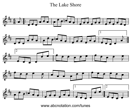 The Lake Shore - staff notation
