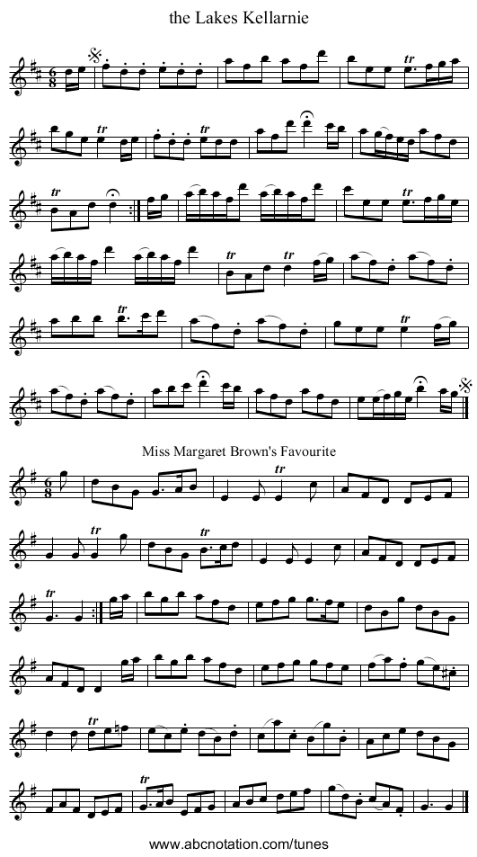 the Lakes Kellarnie - staff notation