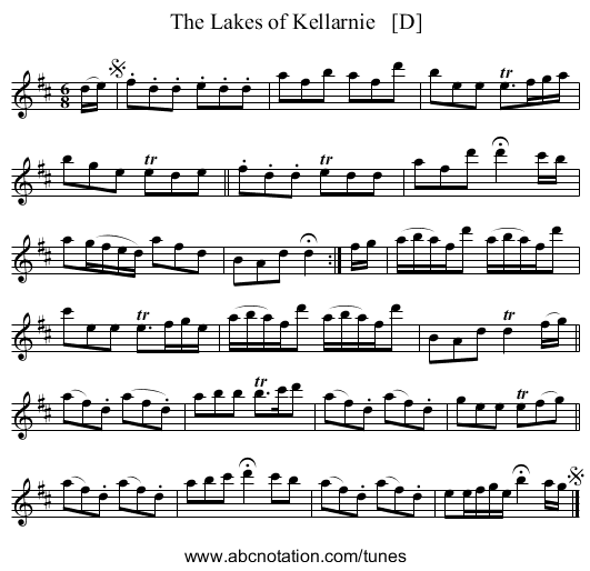 The Lakes of Kellarnie   [D] - staff notation