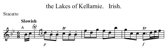 the Lakes of Kellarnie.   Irish. - staff notation
