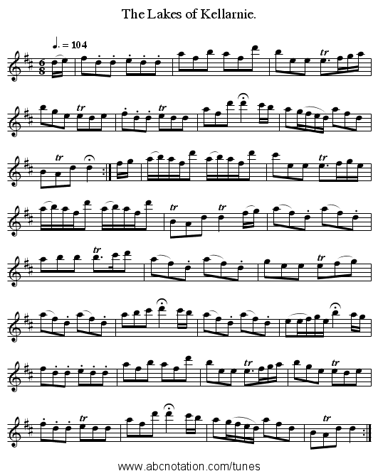 The Lakes of Kellarnie. - staff notation