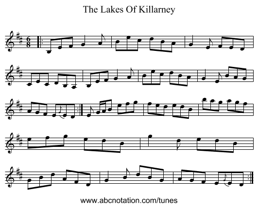 The Lakes Of Killarney - staff notation