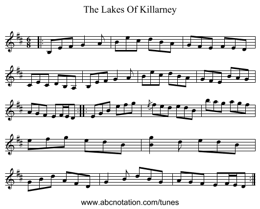 The Lakes Of Killarney - staff notation