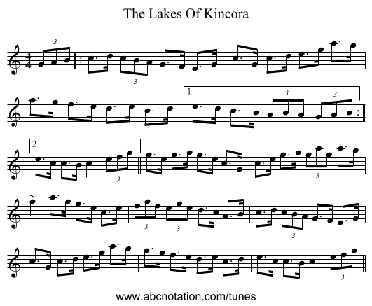The Lakes Of Kincora - staff notation