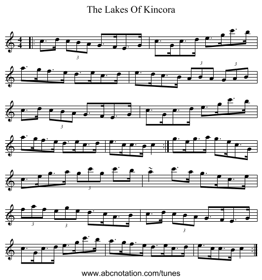 The Lakes Of Kincora - staff notation