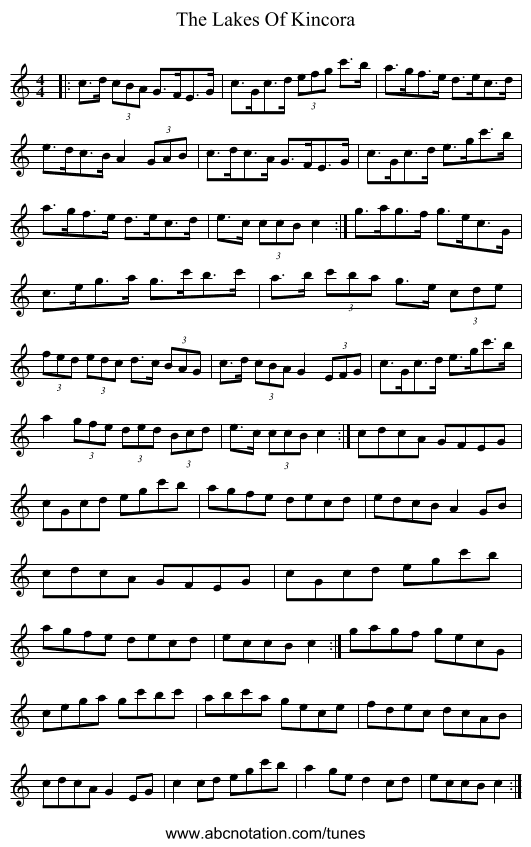 The Lakes Of Kincora - staff notation