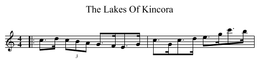 The Lakes Of Kincora - staff notation