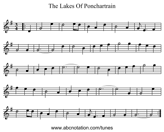The Lakes Of Ponchartrain - staff notation