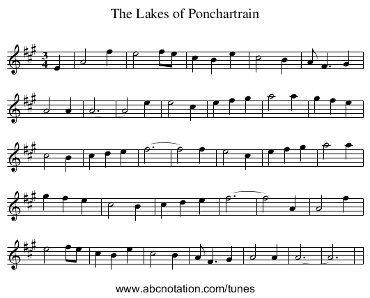 The Lakes of Ponchartrain - staff notation
