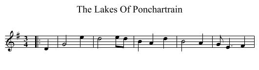 The Lakes Of Ponchartrain - staff notation