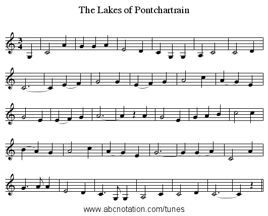 The Lakes of Pontchartrain - staff notation