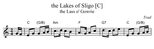 the Lakes of Sligo [C] - staff notation