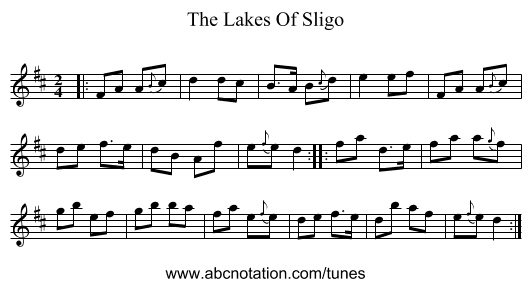 The Lakes Of Sligo - staff notation