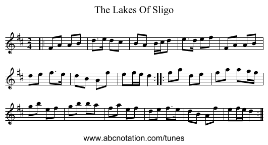 The Lakes Of Sligo - staff notation