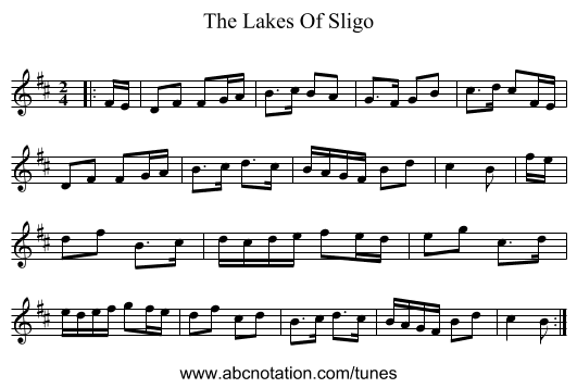 The Lakes Of Sligo - staff notation